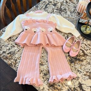 Toddler Girls 2T Pink Ruffled Outfit Top and pants